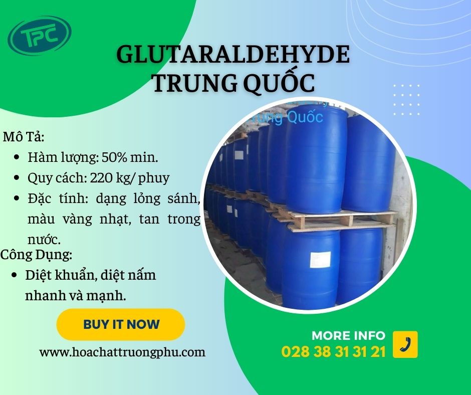Glutaraldehyde Trung Quốc, phuy 220 kg
